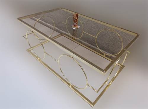Orta Sehpa zlf 14087 Halka Model Metal Ayak Gold renk Kaplama Cam Tabla El Yapım