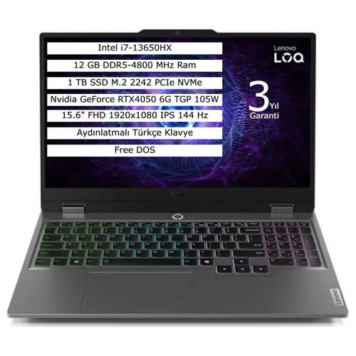 Loq 15IRX9 Intel Core I7 13650HX 20GB 512GB SSD 6gb RTX4050 Windows 11 Pro 15.6" Fhd Taşınabilir Bilgisayar 83DV0118TR