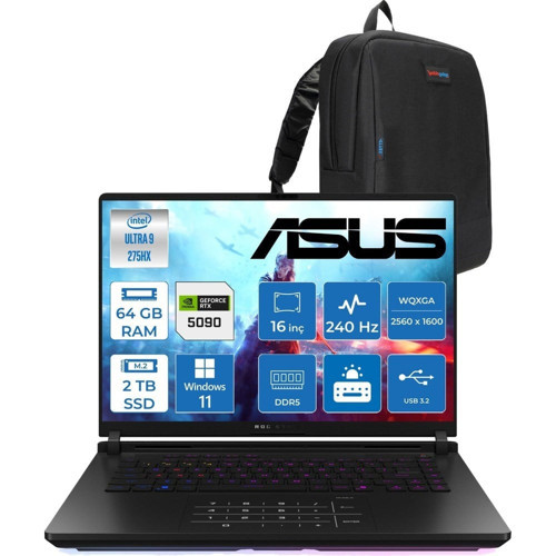 Rog Strix Scar 16 G635LX-RW145 Ultra 9 275HX Aı 96GB GB 2tb SSD 24GB/RTX5090 Gddr7 175W 16" Wqxga 240Hz 3ms 1200NITS Windows 11 Pro Gaming Taşınabilir Bilgisayar WRW14537+ZETTAÇANTA
