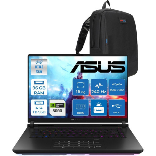 Rog Strix Scar 16 G635LX-RW145 Ultra 9 275HX Aı 96GB GB 4tb SSD +4tb SSD 24GB/RTX5090 Gddr7 175W 16" Wqxga 240Hz 3ms 1200NITS Freedos Gaming Taşınabilir Bilgisayar WRWF14540+ZETTAÇANTA