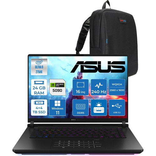 Rog Strix Scar 16 G635LX-RW145 Ultra 9 275HX Aı 24GB GB 4tb Ssd+4tb SSD 24GB/RTX5090 Gddr7 175W 16" Wqxga 240Hz 3ms 1200NITS Windows 11 Pro Gaming Taşınabilir Bilgisayar WRW14508+ZETTAÇANTA