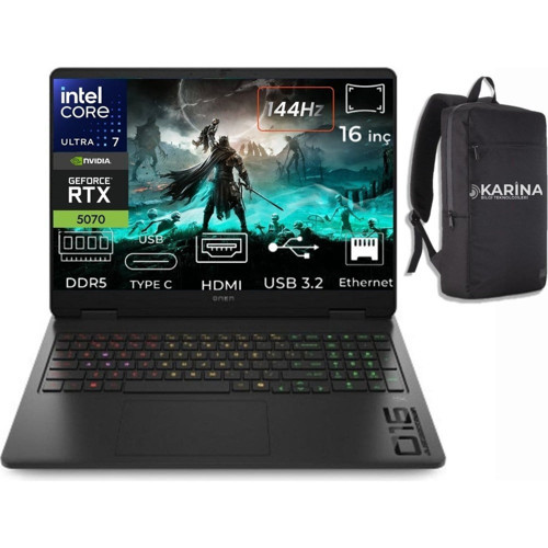 Omen 16-AM0047NT Ultra 7 255H CD8M5EA-K11 48GB 4tb RTX5070 8gb Freedos 16" Wuxga Gaming Laptop