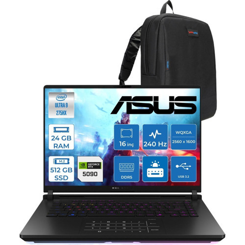 Rog Strix Scar 16 G635LX-RW145 Ultra 9 275HX Aı 24GB GB 512GB SSD 24GB/RTX5090 Gddr7 175W 16" Wqxga 240Hz 3ms 1200NITS Freedos Gaming Taşınabilir Bilgisayar WRWF14501+ZETTAÇANTA