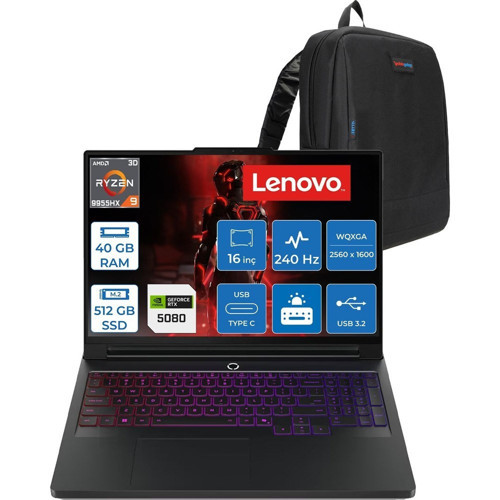Legion Pro 7 Amd Ryzen 9 9955HX3D 40GB 512GB SSD 16GB/RTX5080/175W 16" Wqxga (2560X1600) OLED 1000NITS 240Hz Windows 11 Home Gaming Bilgisayar L83RU0031TRH13 + Zettaçanta