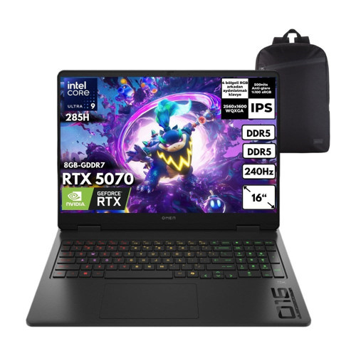 Omen Slim Ultra 9-285H 64-Gbddr5 4 Tbssd RTX5070 (8gb-Gddr7) 16" Wqxga Freedos + Hmf Sırt Çantası CD7J6EAHMF6