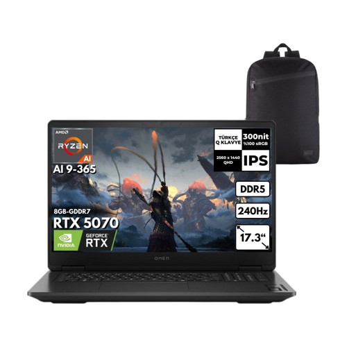 Omen 17-DB1020NT Ryzen Aı 9-365 48 -Gbddr5 2 Tbssd RTX5070 (8gb-Gddr7) 17.3" Qhd 240Hz Freedos + Zg Sırt Çantası CD5N0EAZG7