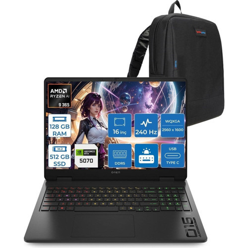 Omen Amd Ryzen™ Aı 9 365 Ddr5 128GB 512GB SSD 16INÇ Wqxga (2560 x 1600), 240 Hz, 3 Ms 500NİTS IPS Freedos Gaming Laptop C52QZEAF49+ZETTAÇANTA