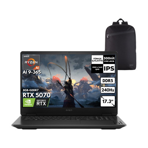 Omen 17-DB1020NT Ryzen Aı 9-365 48 -Gbddr5 1 Tbssd RTX5070 (8gb-Gddr7) 17.3" Qhd 240Hz Freedos + Zg Sırt Çantası CD5N0EAZG3