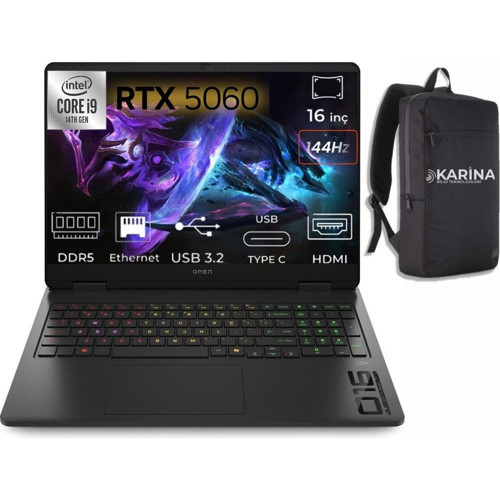 Omen 16-AM0033NT I9-14900HX C39J7EA-K24 32GB 4tb+4tb RTX5060 8gb Freedos 16" Wuxga Gaming Laptop