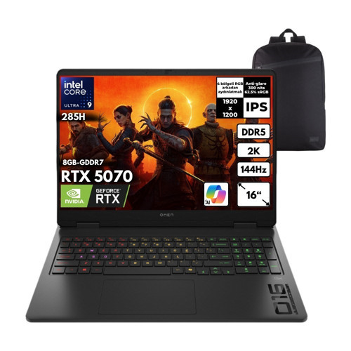 Omen Slim 16-AN0017NT Ultra 9-285H 48 -Gbddr5 4 Tbssd RTX5070 (8gb-Gddr7) 16" 2k 144Hz Windows 11 Pro + Hmf Sırt Çantası CD7K1EAHMF23