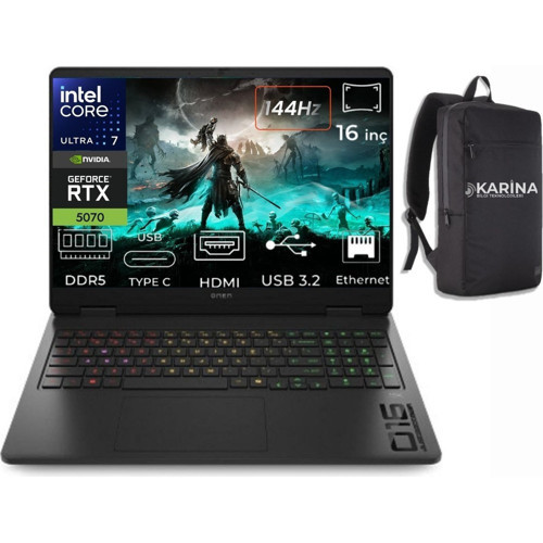 Omen 16-AM0047NT Ultra 7 255H CD8M5EA-K00 32GB 1tb RTX5070 8gb Freedos 16" Wuxga Gaming Laptop