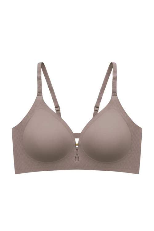 Seamless Bra - Elune | Kahverengi Lazer Kesim Balensiz Dekolte Taş Detaylı Dikişsiz Kadın Sütyen