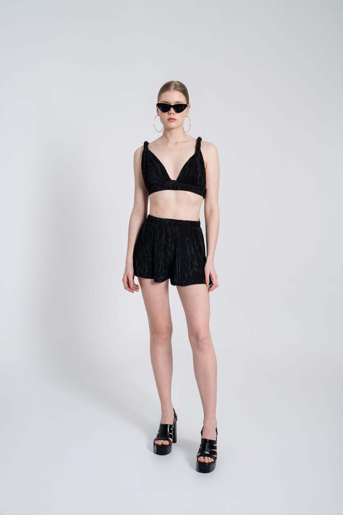 Beli Lastikli Mini Comfy Şort Siyah