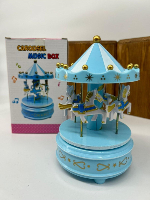 Mavi Carousel Atlı Karınca Müzik Kutusu