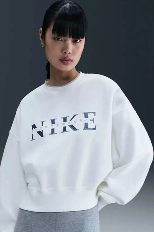 Phoenix Fleece Crew Oversize Womens Sweatshirt Bol Kesim Bisiklet Yaka Kadın Sweatshirt Beyaz