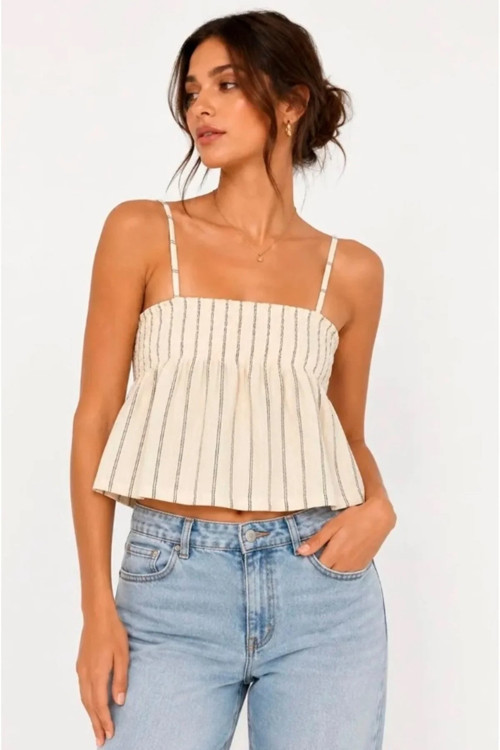 ONLMIKA S/L STRIPE TOP JRS Kadın Gri Bluz - 15375296