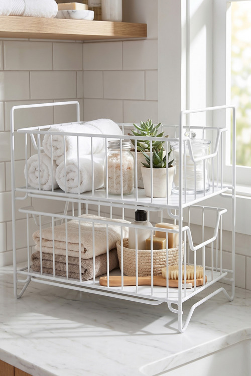 Star 2 Katlı Çekmeceli Organizer & Dolap Içi Düzenleyici Metal Beyaz Taban Paslanmaz