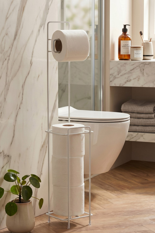 Lüx Termoplastik Kaplama Banyo Organizer Ayaklı Yedekli Tuvalet Kağıtlığı Modern