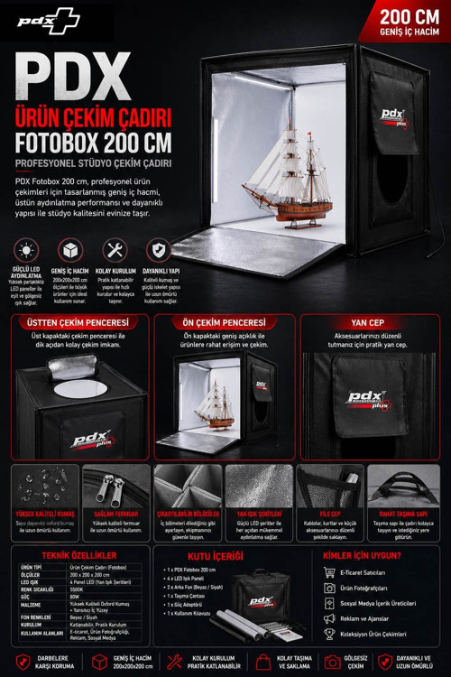 Ürün Çekim Çadırı | Fotobox 200 cm | Işıksız Çekim Çadırı