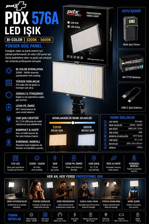576A LED Işık | Bi-Color | Yüksek Güç Panel