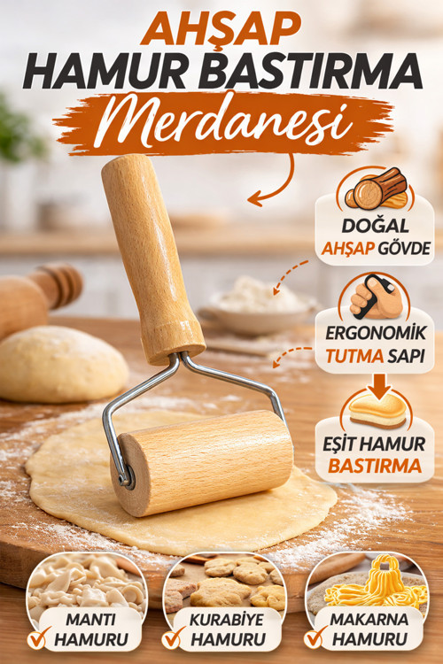 Doğal Ahşap Hamur Bastırma Silindiri Mini Hamur Açma Merdanesi Makarna Kurabiye Hamuru Açıcı
