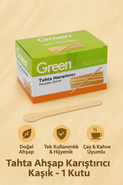 ahta Ahşap Karıştırıcı Kaşık – Çay & Kahve İçin 1 Kutu (Tek Kullanımlık, Doğal)