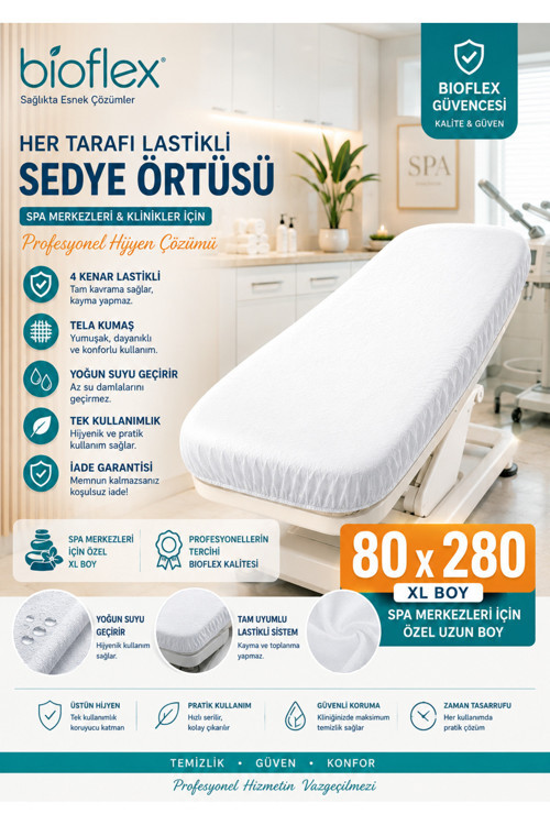 BİOFLEX XL 100 adet sedye örtüsü büyük XL 80*280 özel ölçü battal boy
