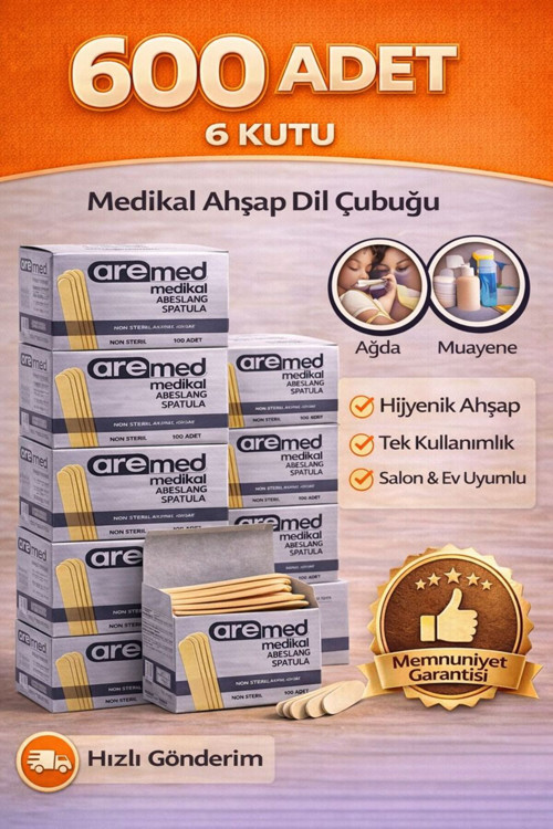 100'lü 6 Paket Abeslang Tahta Dil Çubuğu Basacağı - Ağda Spatulası, Spatula (6 PAKET) 100x6 Kutu