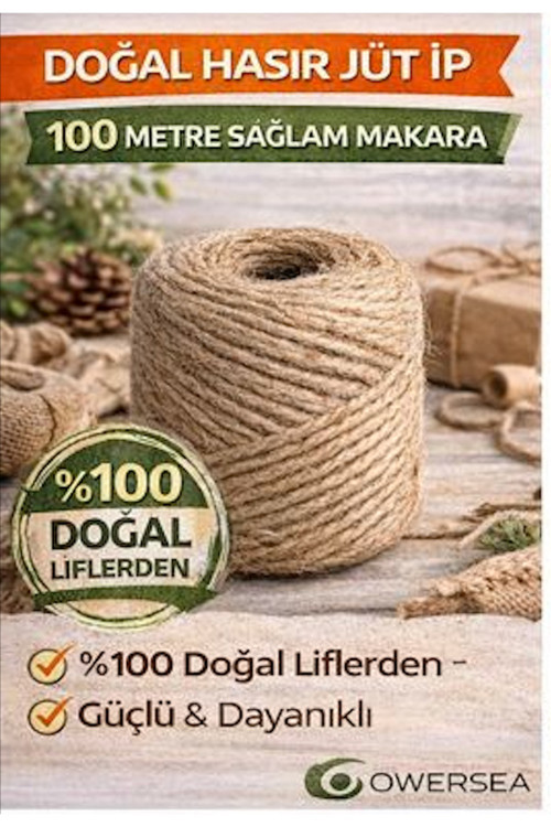 Hasır Jüt Ip 1 Top 100 Metre Doğal Jüt Ip - Keten Ipi, Hasır Ip, Halat Ip,çuval Ipi Süsleme Ipi