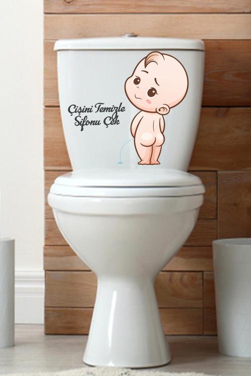 Çişini Temizle Sifonu Çek Temalı Klozet Sticker Banyo Sticker Seti