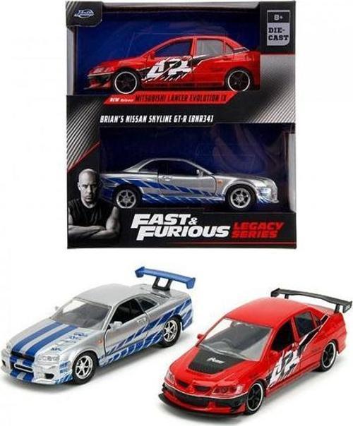Jada 1/32 Ölçek 2'li Fast and Furious Set - Mitsubishi Lancer Evolution IX & Brian's Nissan Skyline GT-R BNR34