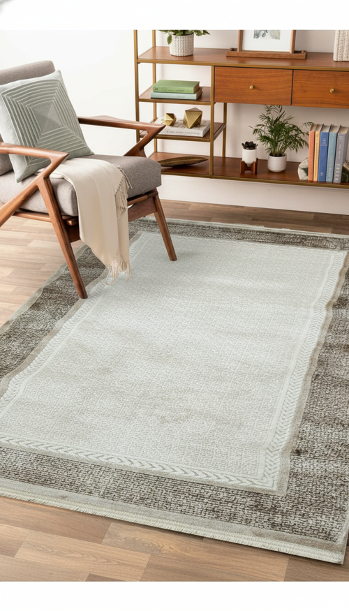 Majesty Çerçeveli Gri Modern Makine Dokuma Salon Halısı - 3083