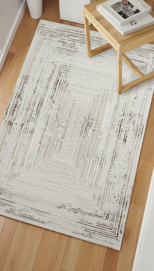Serra Piramit Desen Krem Modern Akrilik Makine Dokuma Salon Halısı - 11309