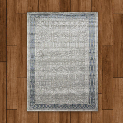 Erva Beyaz - Mavi Modern Akrilik Makine Dokuma Salon Halısı - 4202