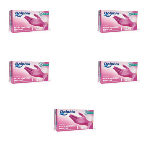 Tek Kullanımlık Pembe Nitril Eldiven - Muayne Eldiveni Large Büyük Boy - 100'lü 5 Paket