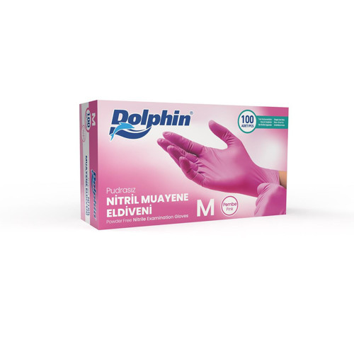 Tek Kullanımlık Pembe Nitril Eldiven - Muayne Eldiveni Medium Orta Boy - 100'lü Paket