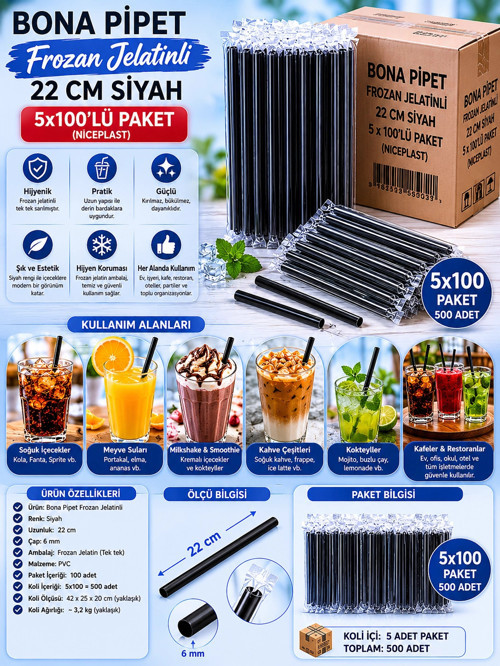 Frozan Jelatinli 22 cm Siyah 5x100'lü Paket (Niceplast)