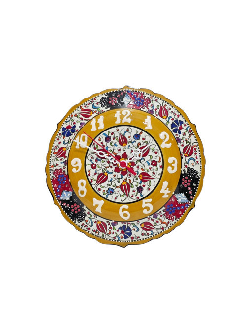 Çini Boyama Kabartma Duvar Saat 25cm - Çini Saat