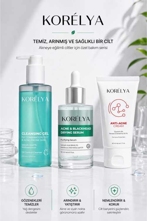 Akneye Eğilimi Ciltler İçin 3'lü Bakım Seti