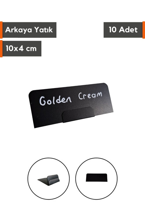 10 Ad Silinebilir Dekoratif Siyah Etiket Ayaklı Arkaya Yatık 9x6 cm Kafe Pasta Tatlı Vitrin isimlik