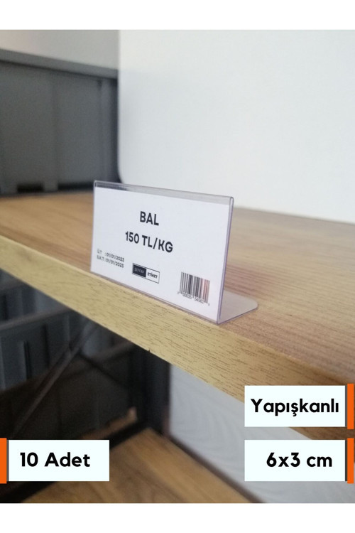 10 Adet Yapışkanlı PVC Etiketlik 6x3 cm Siperli Yapışkanlı Raf Önü Fiyat Ürün isimlik Fiyatlık