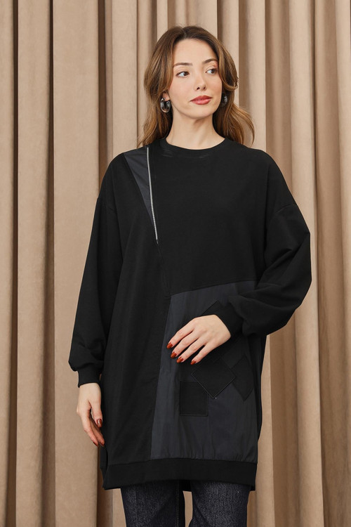 Kadın Fermuar ve Aplike Detaylı Tuni - 10734TUN - BLACK