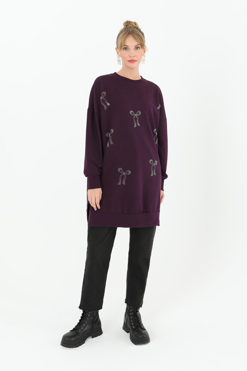 Kadın İşlemeli Tunik - 10593TUN - PURPLE