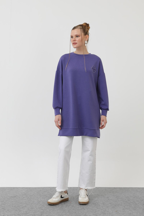 Kadın Önü Nakış Ve Taş Detaylı Tunik - 10614TUN - PURPLE