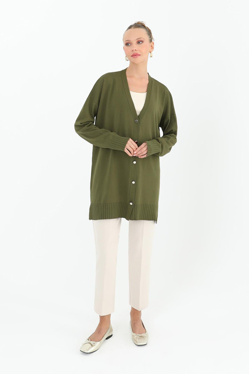 Kadın Çiçek Kabartmalı Basic Tunik - 10482TUN - KHAKI