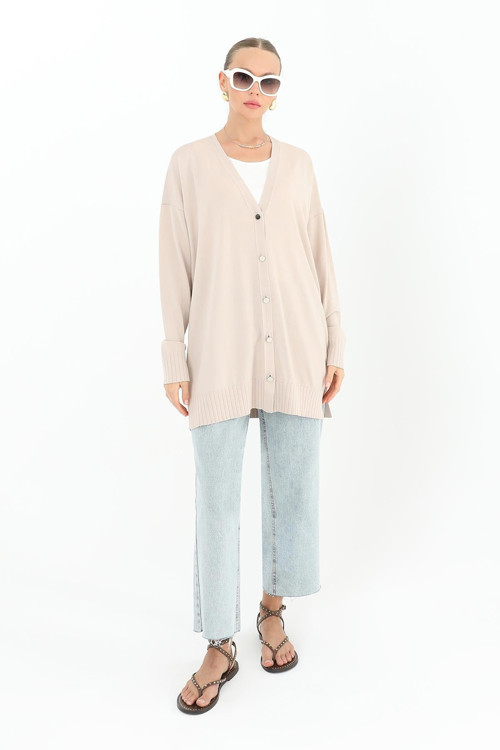 Kadın Çiçek Kabartmalı Basic Tunik - 10482TUN - BEIGE