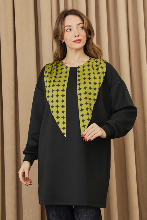 Kadın Puantiye Detaylı Basic Tunik - 10742TUN - BLACK