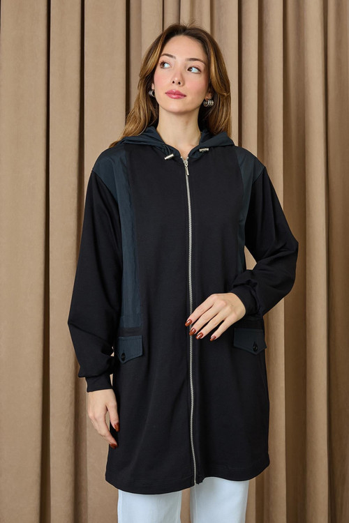 Kadın Kapüşonlu Basic Tunik - 10733TUN - BLACK