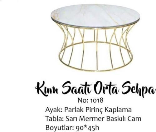 Brc19453 Orta sehpa KUM SAATİ sarı mermer TEMPER Cam Metal Gold Kaplama El Yapım