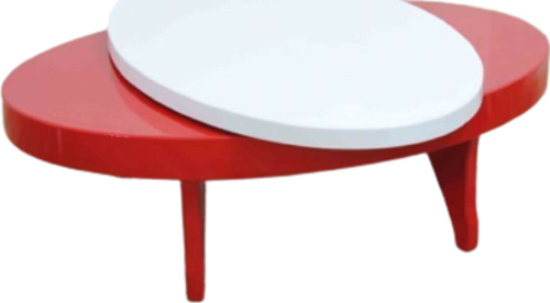 Dönerli Orta 18586 sehpa Oval Kayın Retro Ayak MDF Tabla Beyaz Kırmızı El yapım